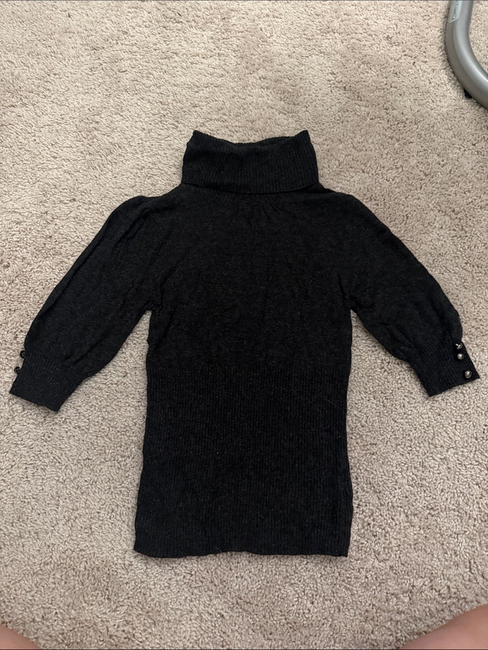 Forever 21 Dark Grey Ribbed Turtleneck Sweater with Button-Trim Cuffs